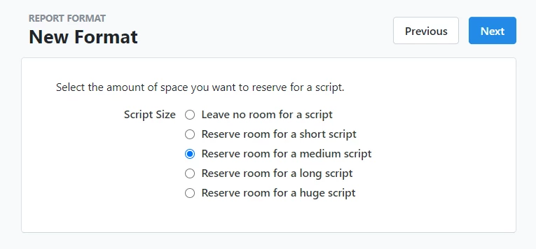 Radio button for Reserve room for a medium script is selected