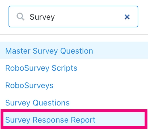 Search for Survey Response Report on the Sidebar