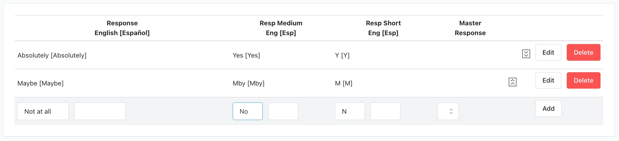 Create Survey Question responses