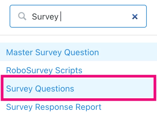 Search for Survey Questions on the sidebar