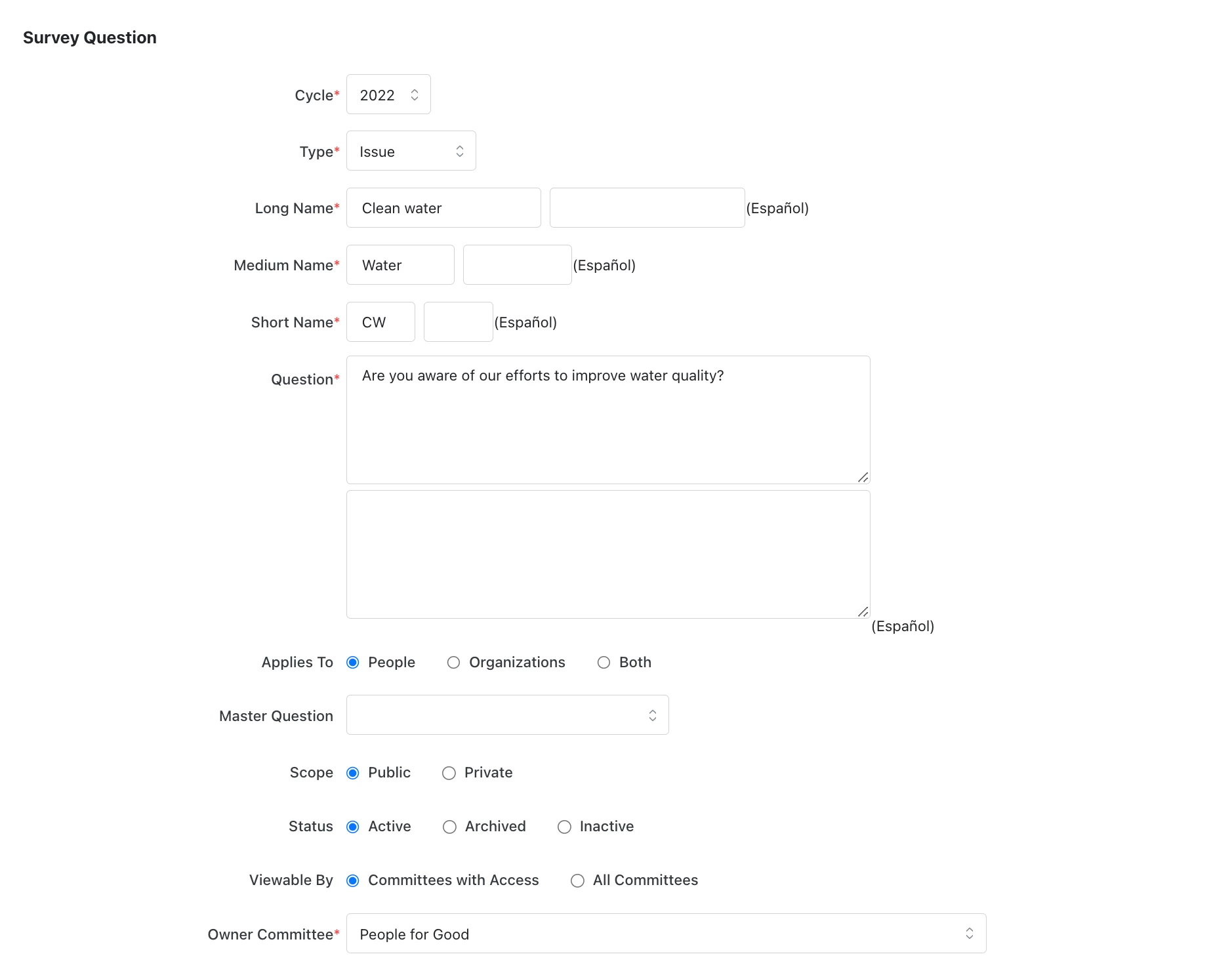 Setting details of your Survey Question