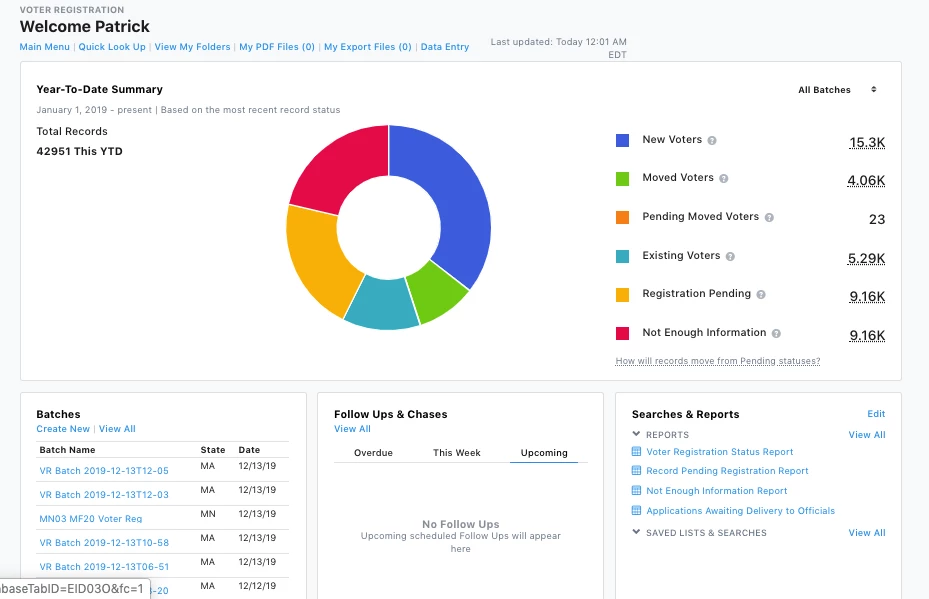 screenshot of the landing page
