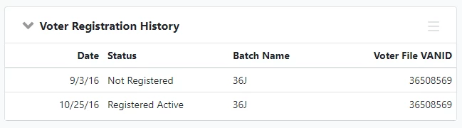 screenshot of the voter registration history