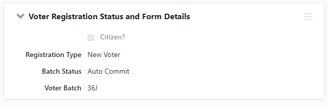 screenshot of the voter registration section of the contact record