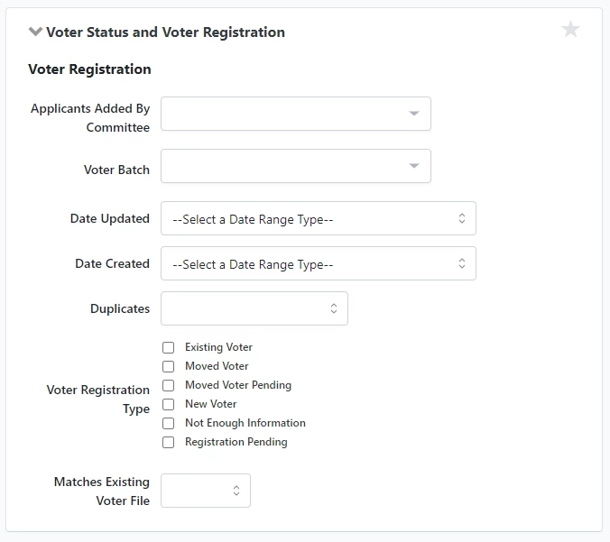 screenshot of the voter status and voter registration page section