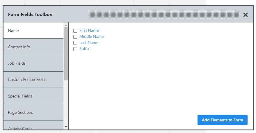 Screenshot of the form fields toolbox