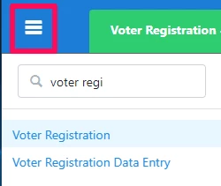 screenshot of the search window in the sidebar with voter registration highlighted