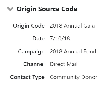 screenshot of origin source code section of contact record