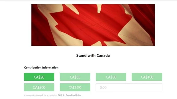 image of what supporter sees in Canadian dollars