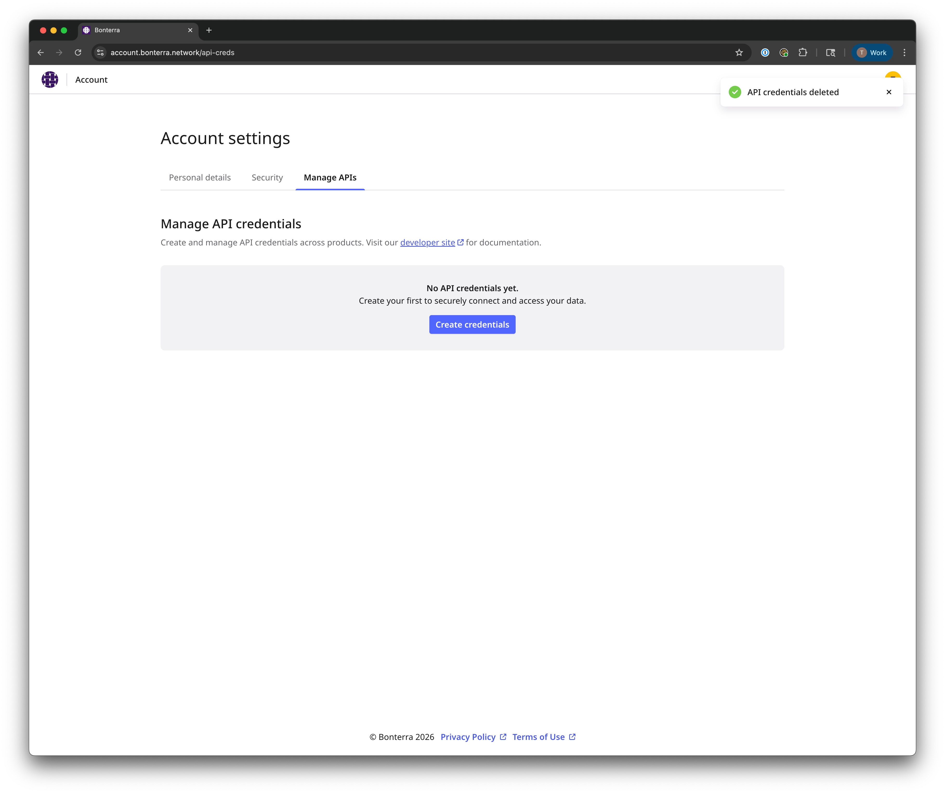 Manage APIs option in the Bonterra Account Portal