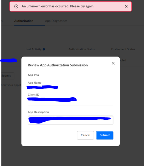 Can't submit an authorization