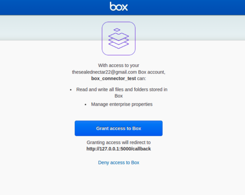 Box authorization page