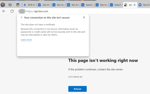 Api.box.com SSL Certificate issue HTTP ERROR 401
