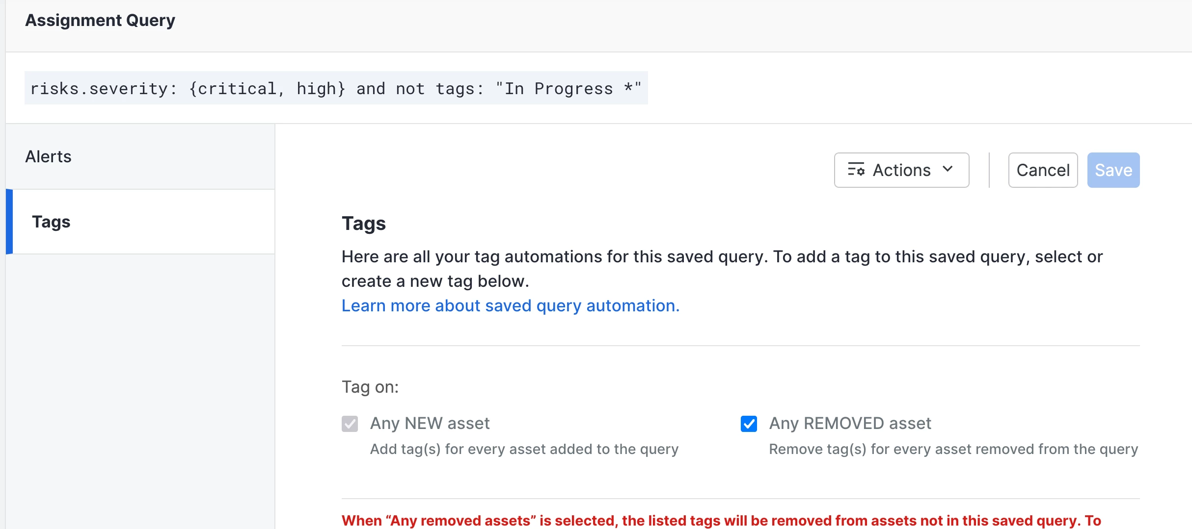 Use auto tagging to manage risky asset assignments in ASM
