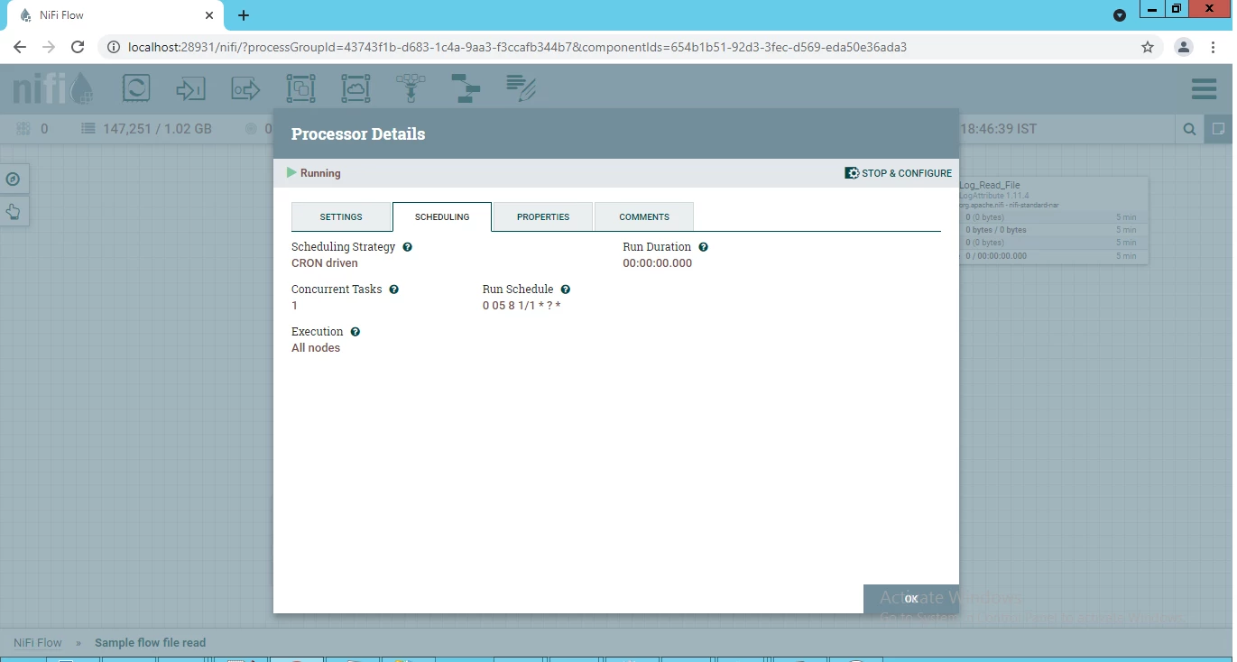 Screenshot of Scheduling tab