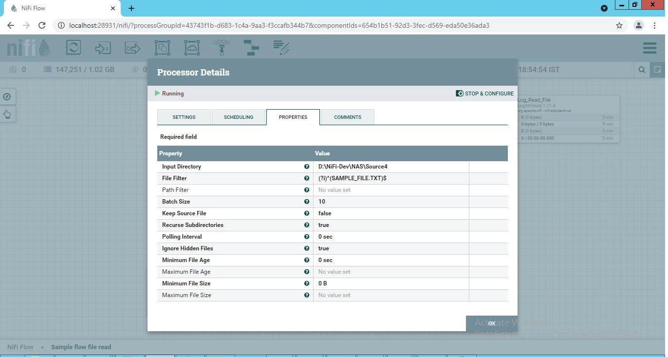 Screenshot of properties tab