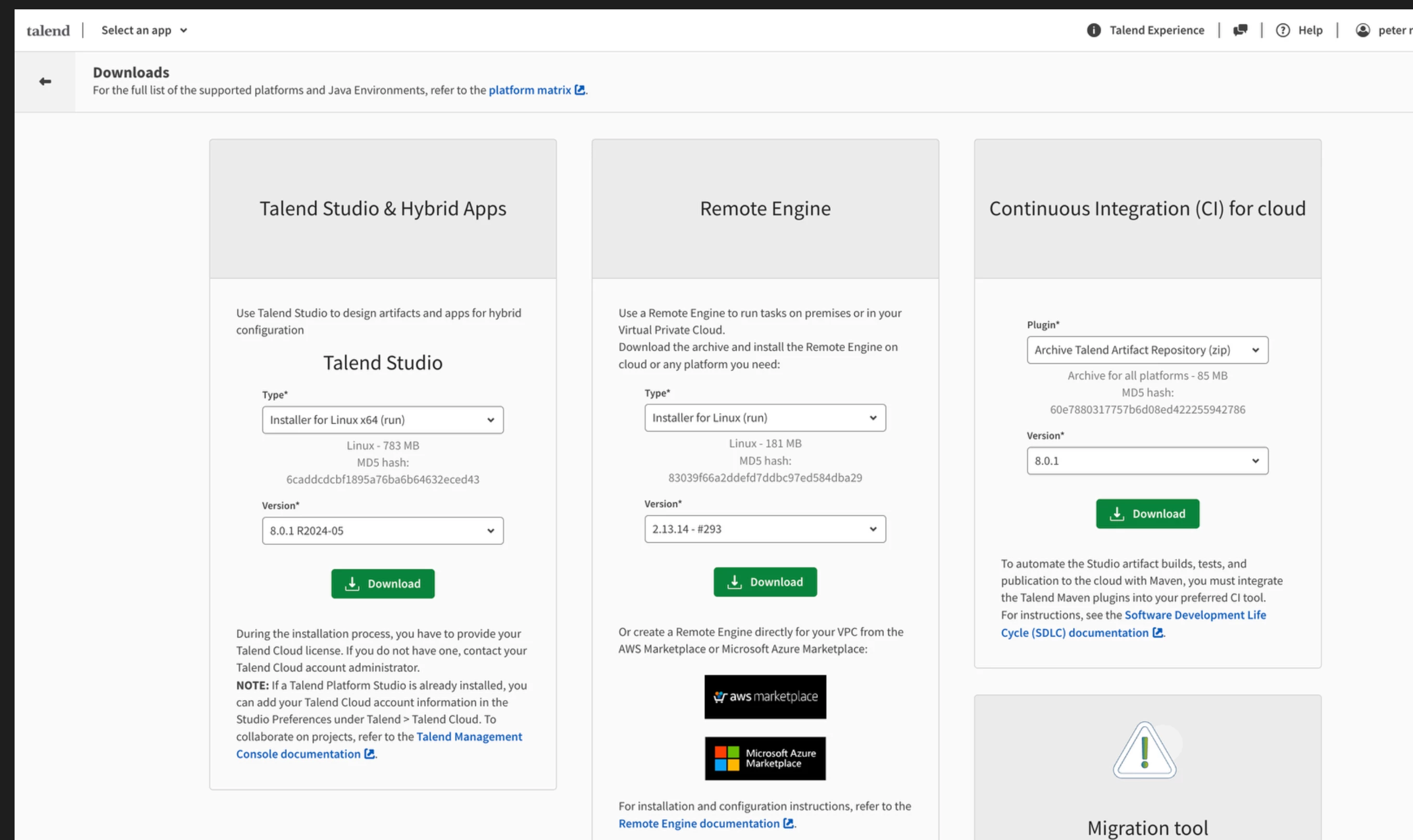 Download resources for Talend Cloud Integration setup