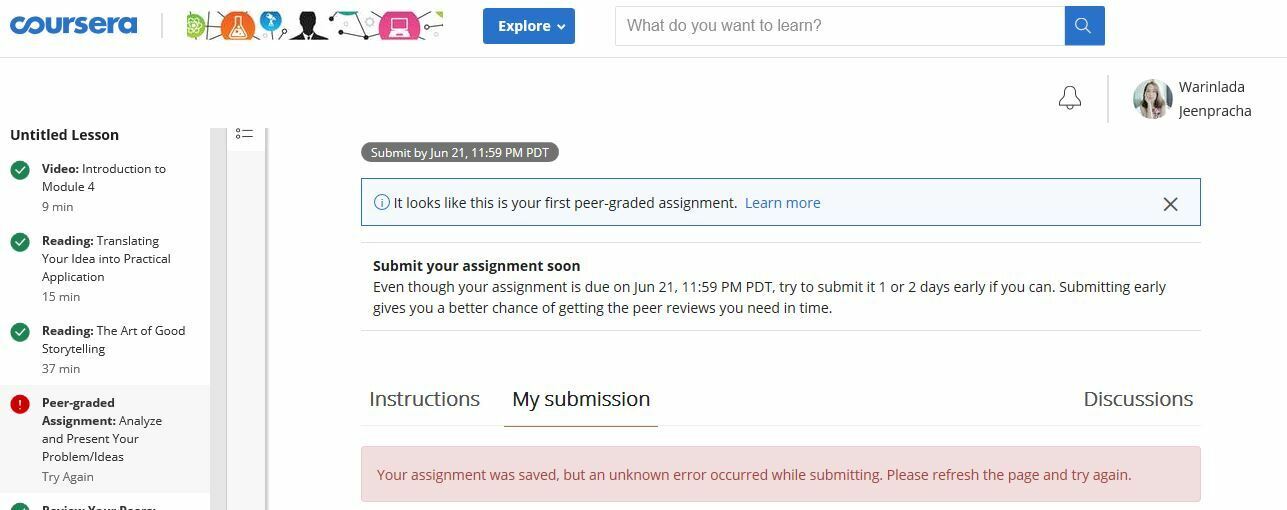 unable to submit assignment in coursera