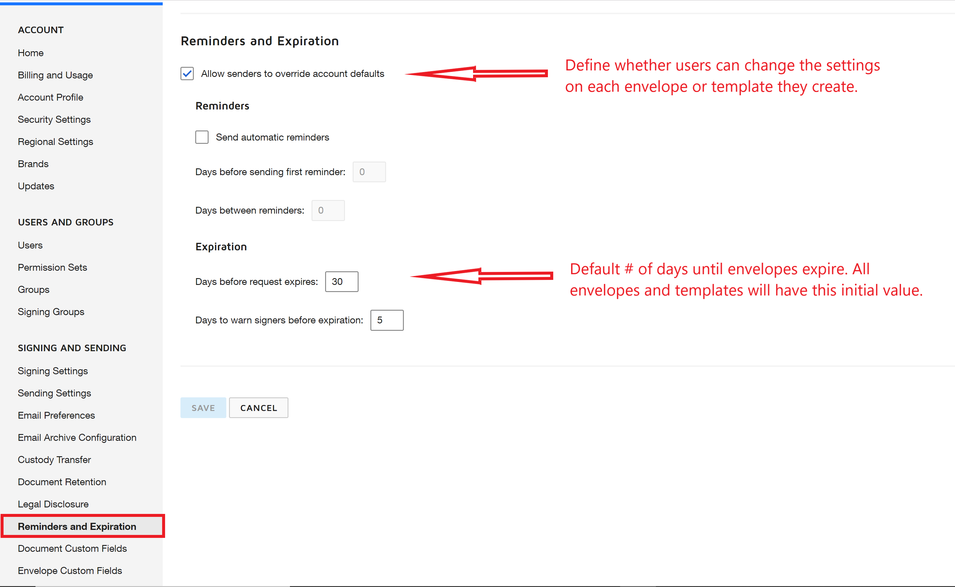 Setting Default Reminders & Expiration