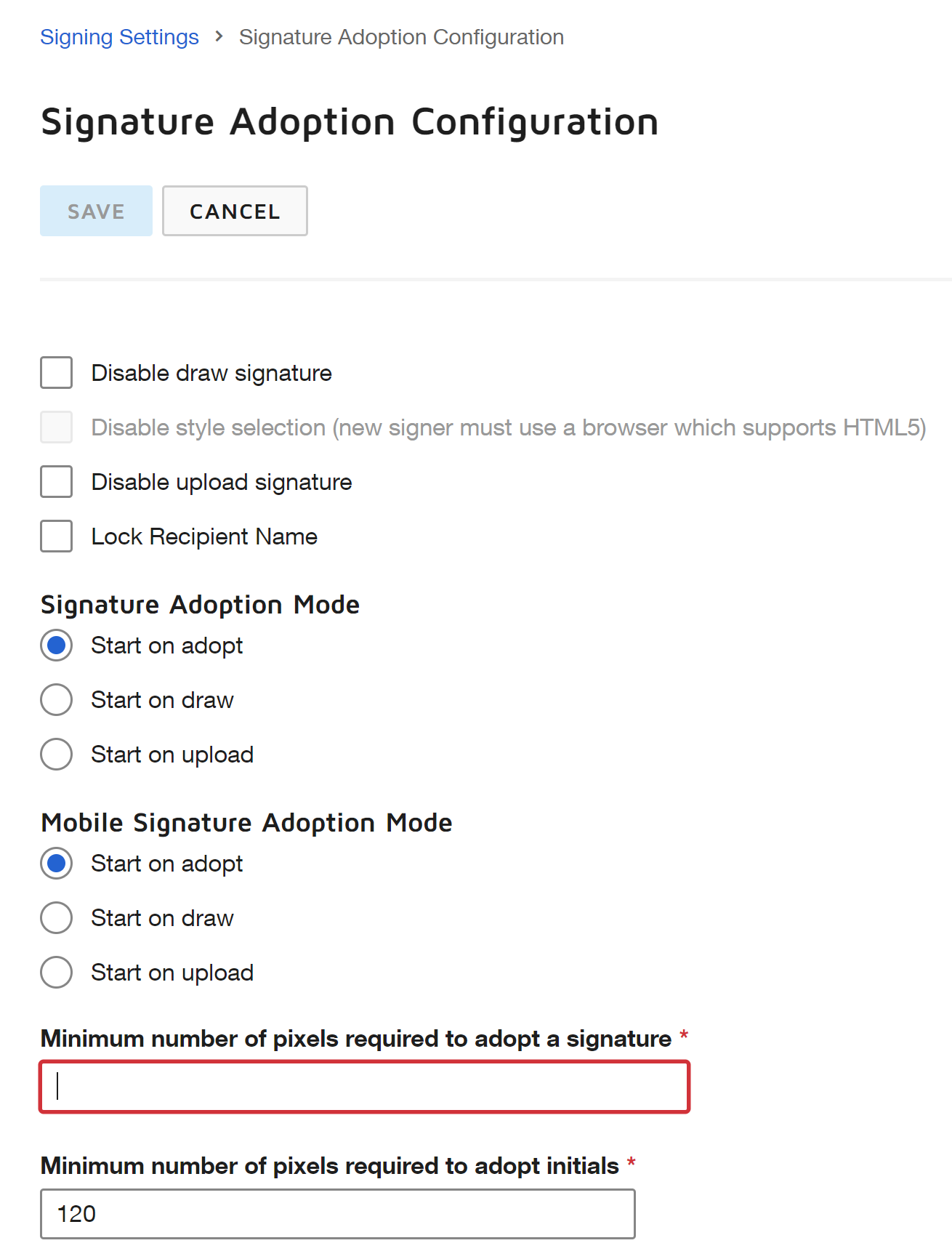 Signature Adoption Configuration