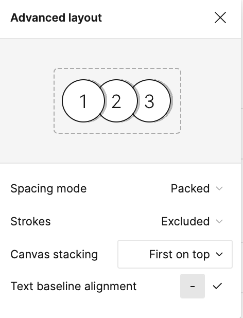 UI of auto-layout settings with selected order of showing the first element on top