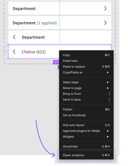 Open analytics feature Figma