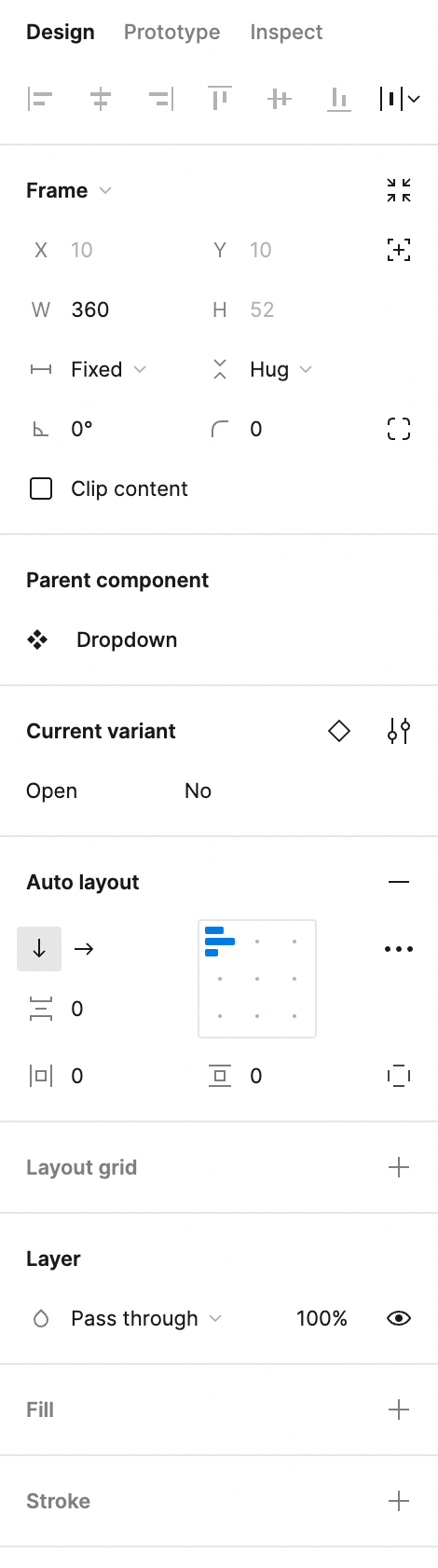 Dropdown specs