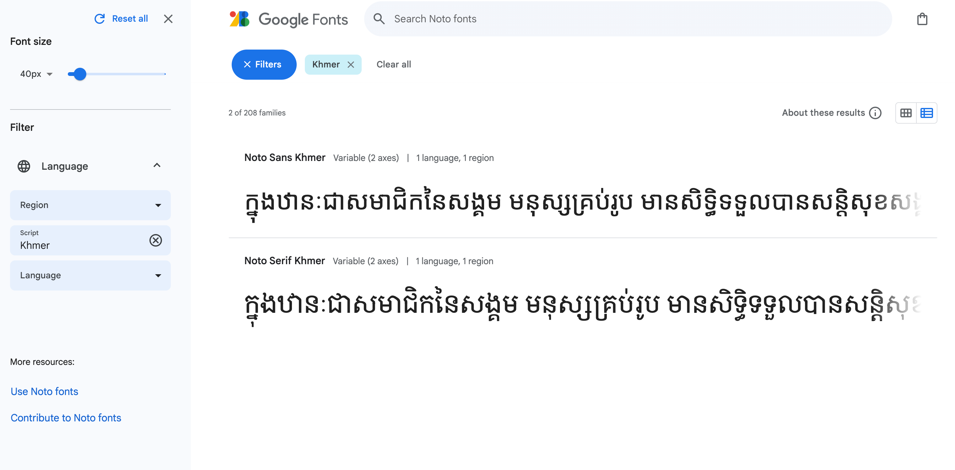 Khmer fonts available in Google Fonts, but not exist in Figma by default