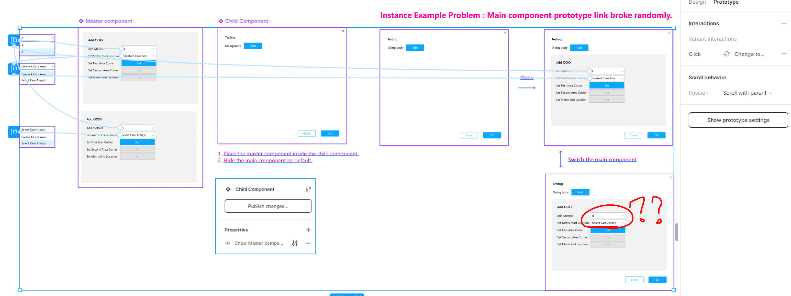 Nested component link broke