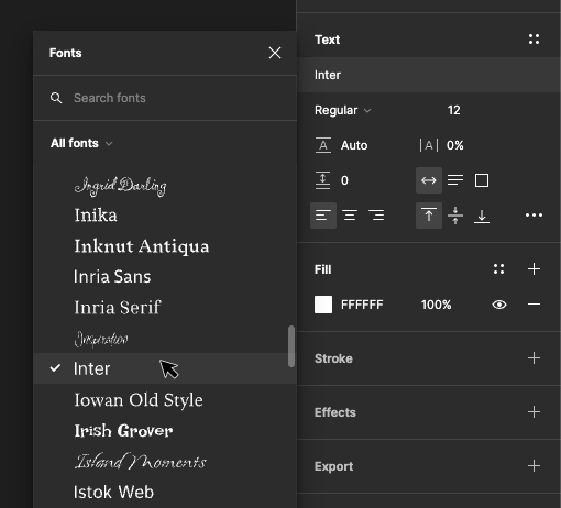 open font window