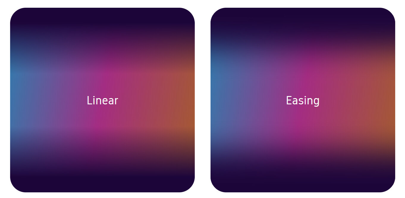 Linear gradient vs easing gradient on colorful background