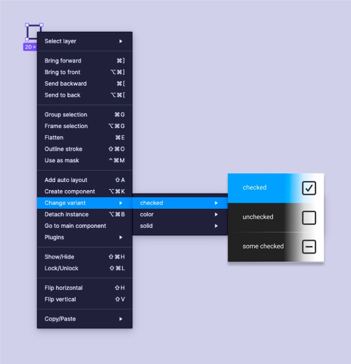 Variant - in right-click dropdown list