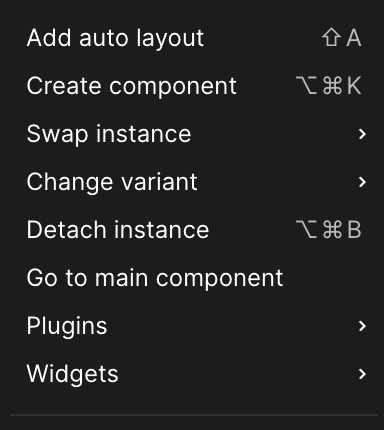 Context menu from Layers (left)