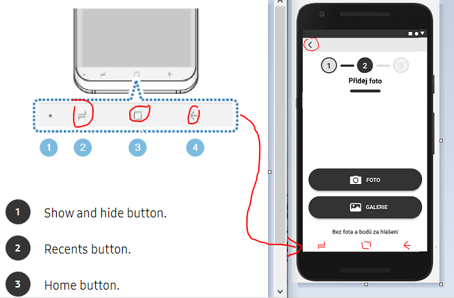 Android navigation buttons added to prototype screen