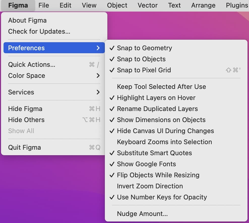 Mac app menu