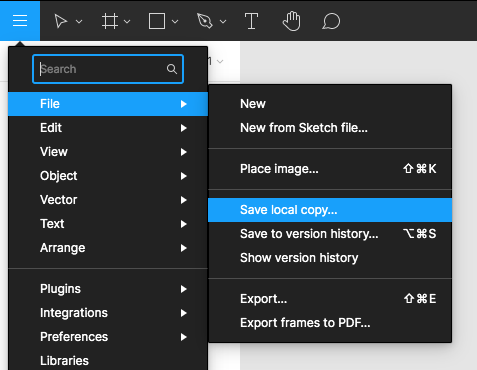 Figma menu item. File → Save local copy...