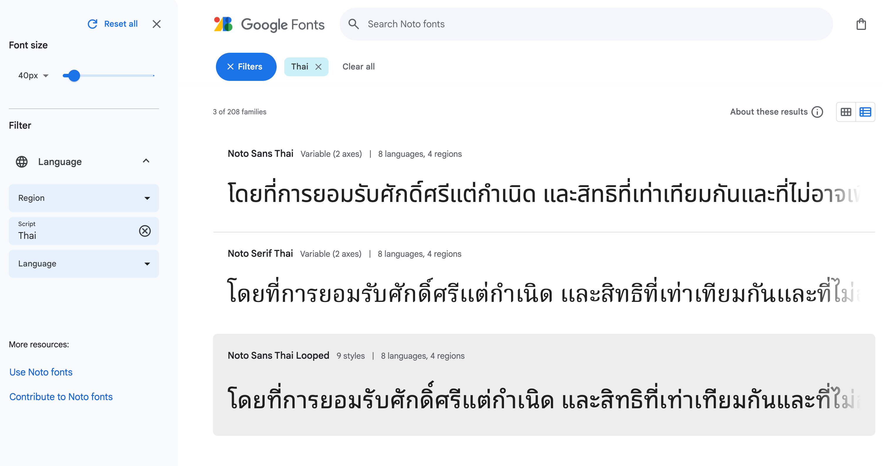 Thai fonts available in Google Fonts and exist in Figma