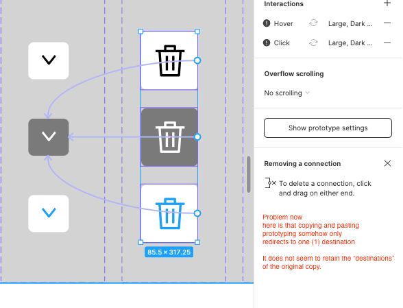 problem - prototype destinations are not pasted