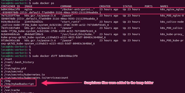 Using Docker to determine which files were created/changed/deleted on a running, malicious container