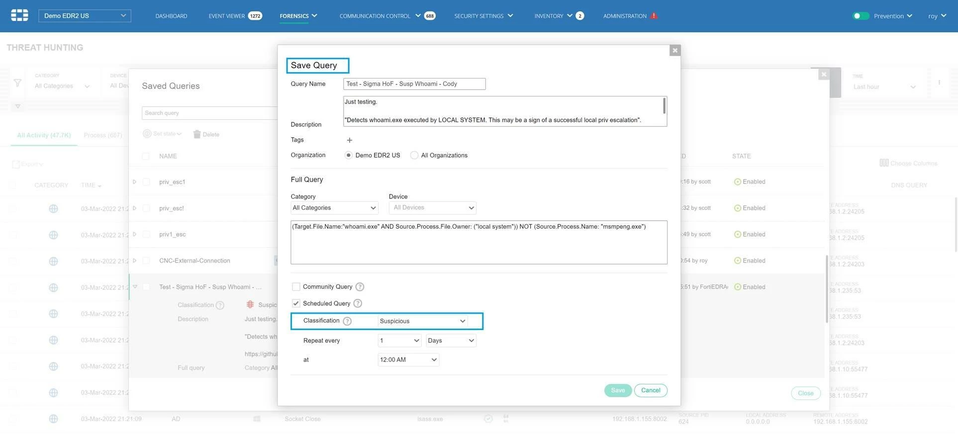 UploadedImages_GKK4GKUCRgq5V6Vg1Rav_Creating a Custom and Scheduled Query FortiEDR.jpeg