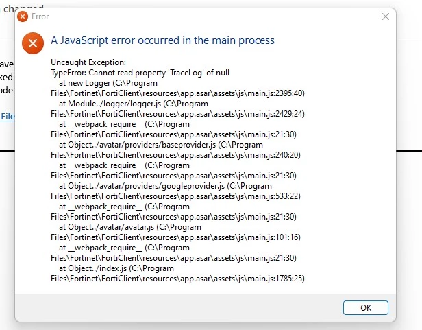 Java Error With Forticlient FortiClient Will not Open Java script Error Version 7.0.7.0345 | Community
