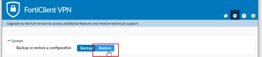 restore button is now active