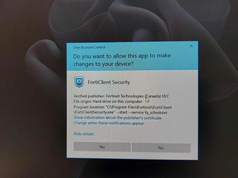 Forticlient Update UAC prompt when starting FortiClient VPN after update to version 7.0.7 ...