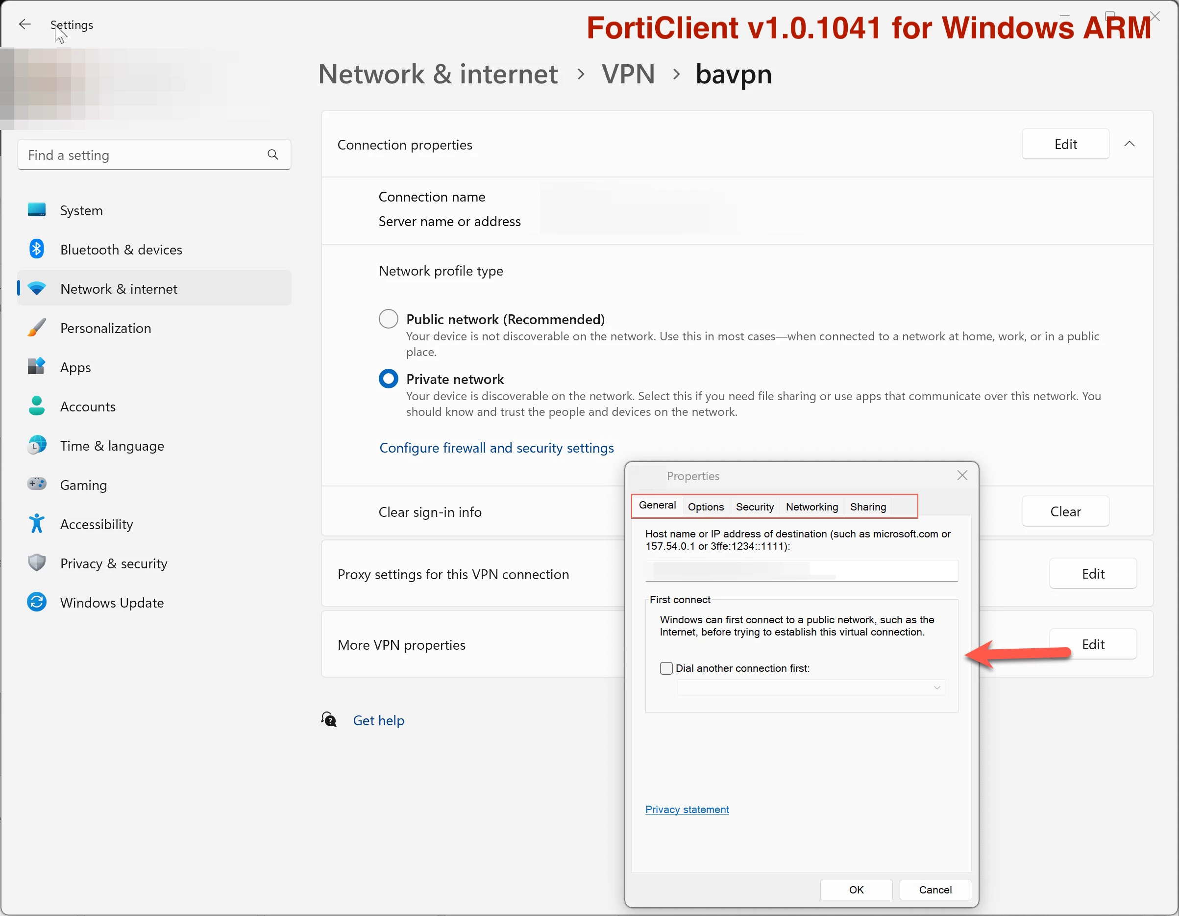 Ext. Settings of a Connection