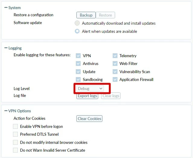 Forticlient Log Technical Tip: How to enable debug log level on FortiClient endpoints ...