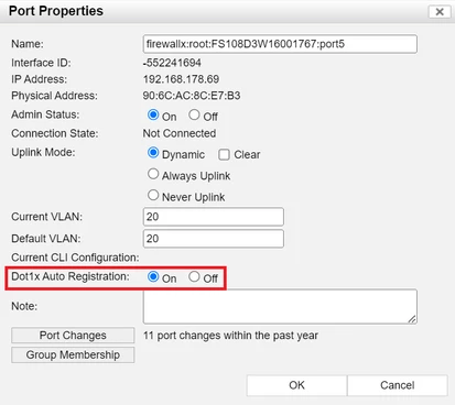 Figure 8. Dot1.X Auto registration setting for individal port.