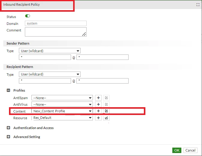 use content profile in recipient policy.PNG