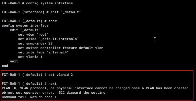 VLAN _default could not be modified