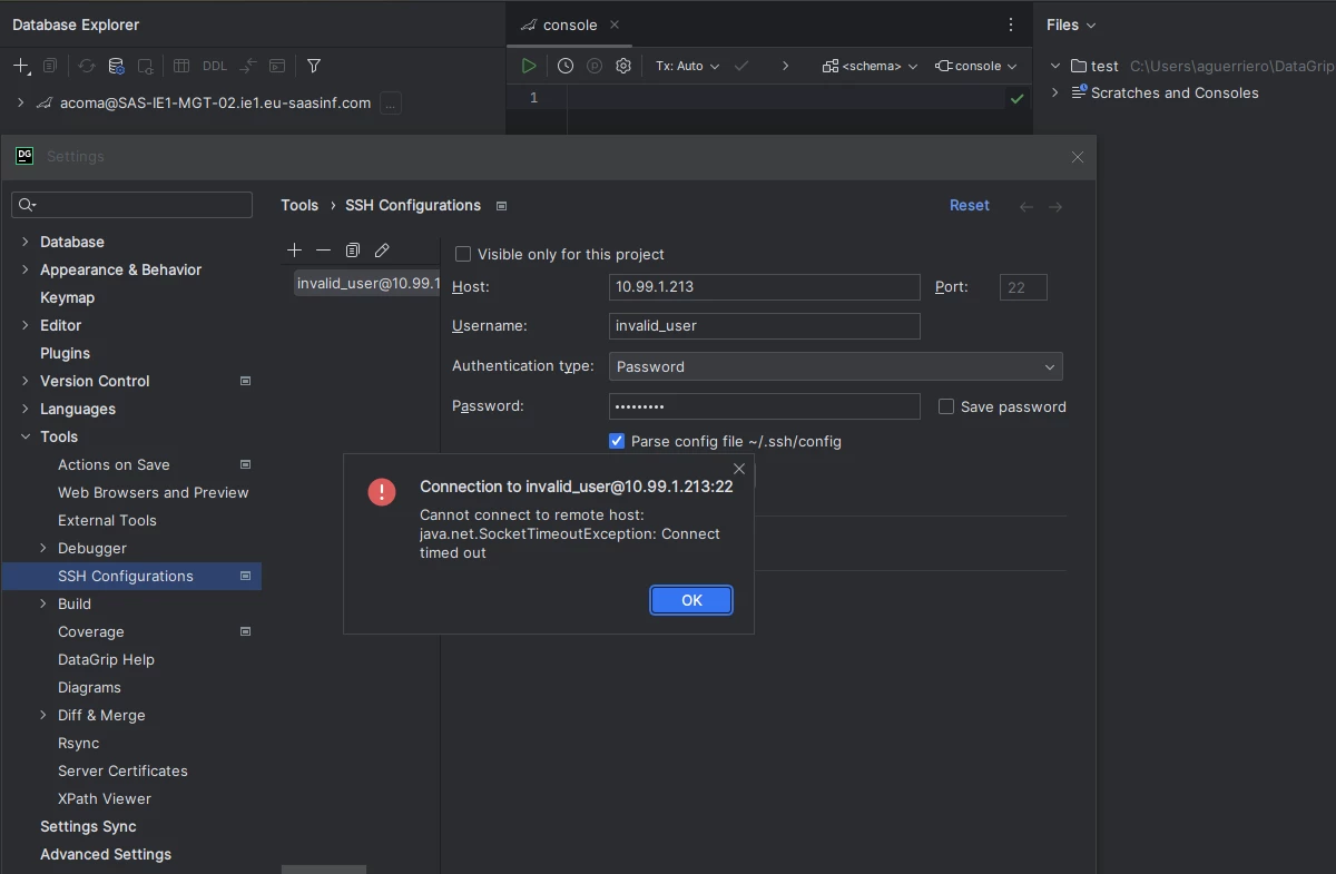 jetbrain using openssh to ztna destination