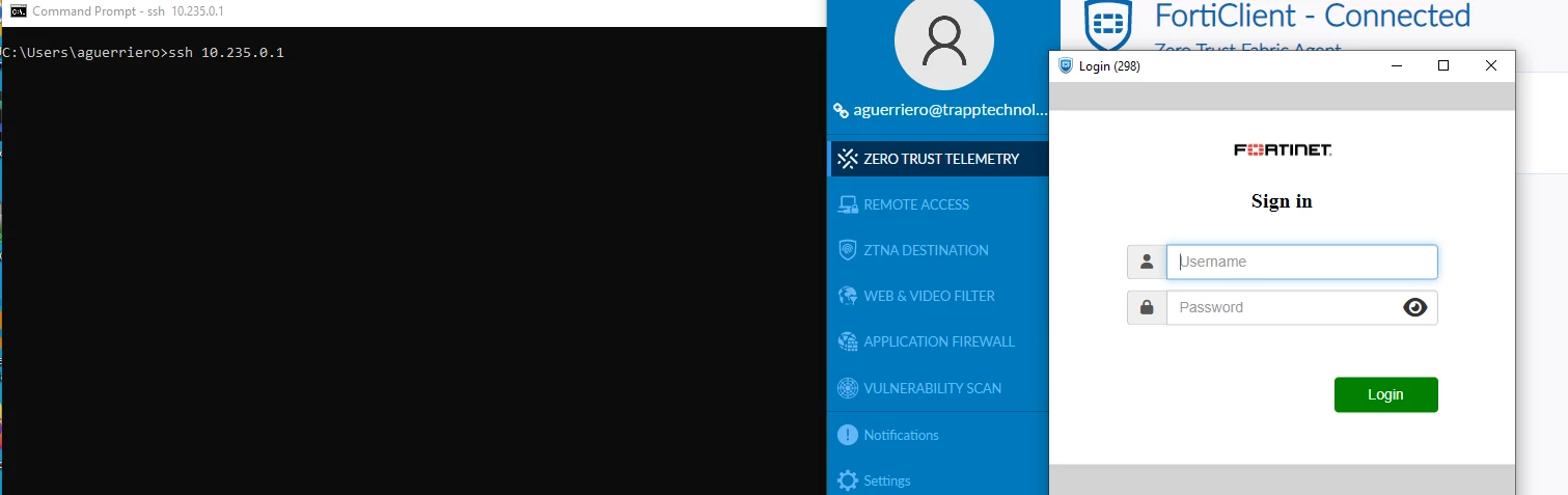 windows command prompt to ztna destination